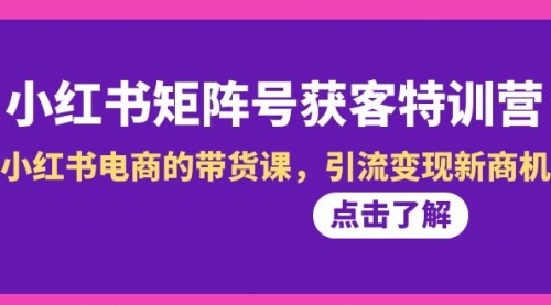 【副业8962期】小红书-矩阵号获客特训营-第10期，小红书电商的带货课，引流变现新商机缩略图